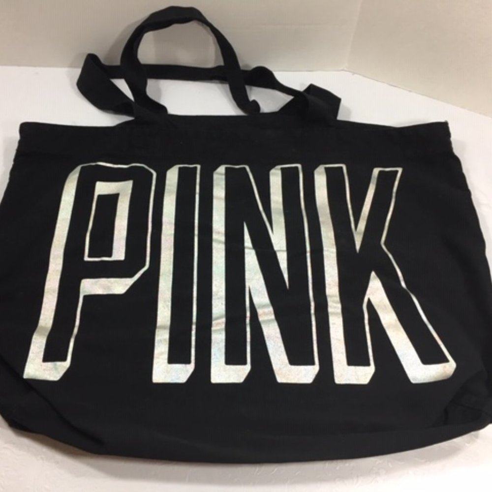 Victoria's Secret PINK Carryall Canvas Black Extra Large Tote Bag 24"x15"